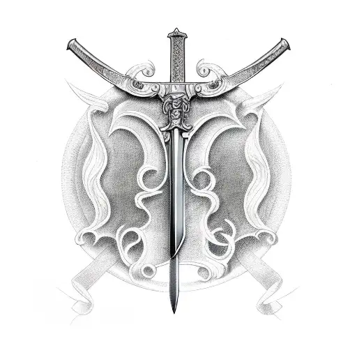 sword with latin tattoo design idea