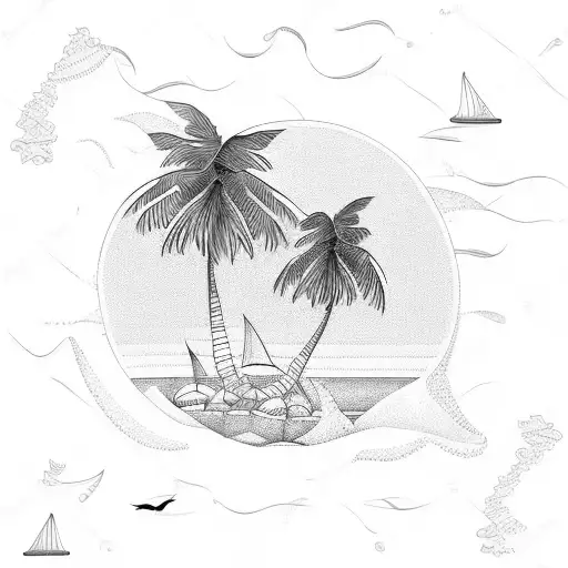beach with sand coconut tree and sky tattoo design idea