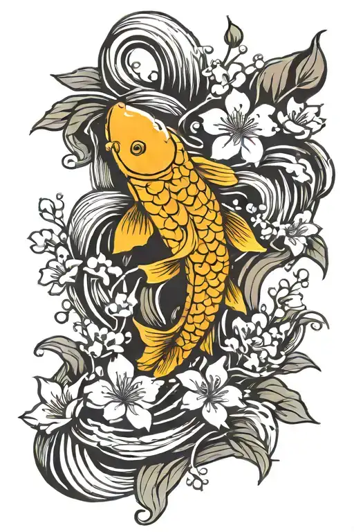 koi fish semicolon cherry blossom tree tattoo design idea