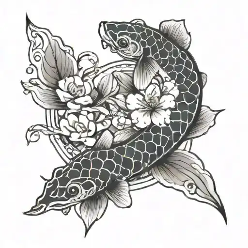 semicolon koi fish cherry blossom tree tattoo design idea