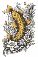koi fish semicolon cherry blossom tree tattoo design idea