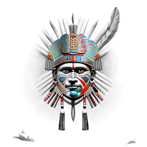 aztec warrior holding a victory, ancient theme,  tattoo design idea