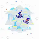 A new-school design featuring a pixelated mountain biker jumping over a code-filled landscape. tattoo design idea