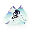 A new-school design featuring a pixelated mountain biker jumping over a code-filled landscape. tattoo design idea