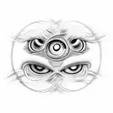A surreal tattoo of eyes with a hypnotic swirl design, encircled by teeth tattoo design idea