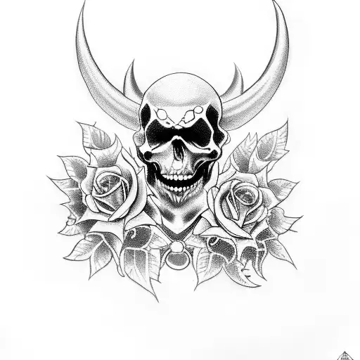 devil riding a motorcycle with flowers and skulls and grim reaper flying next to the motorcycle  tattoo design idea