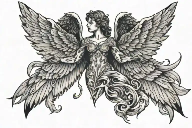 HTLB with angel wings spread tattoo design idea