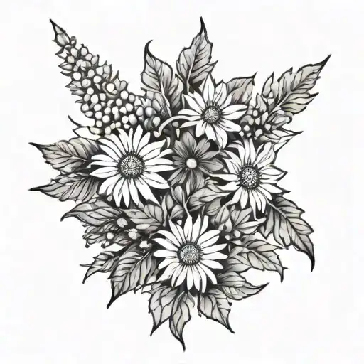 daisies and holly flowers tattoo design idea