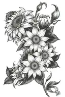 daisies, narcissus, sunflowers, lilies blooming tattoo design idea