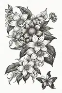 daisies, narcissus, sunflowers, lilies blooming tattoo design idea