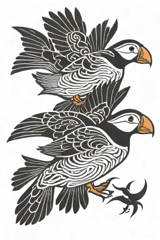 3 flying puffins tattoo design idea