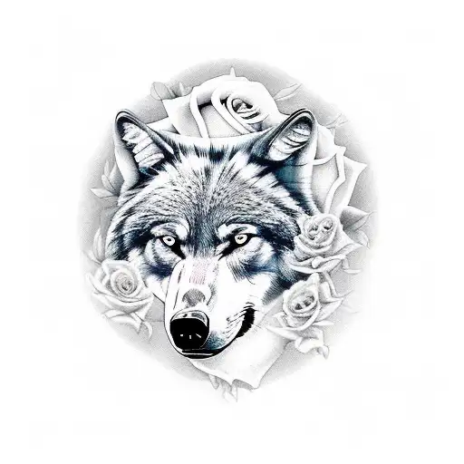 wolf bear moon roses tattoo design idea