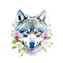 wolf bear moon roses tattoo design idea