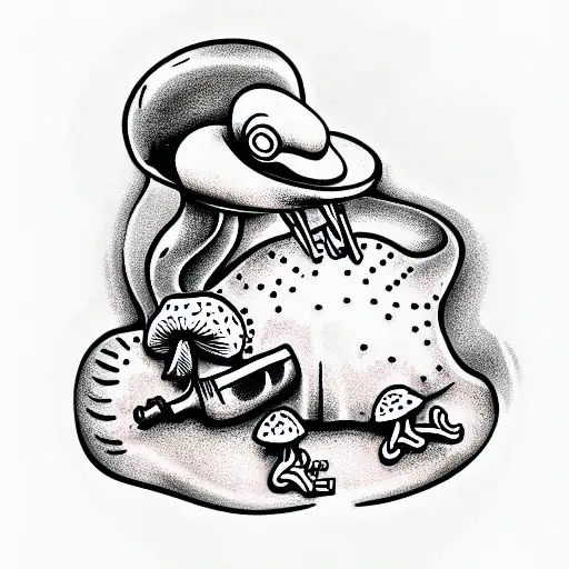 Geico Gecko sitting on a mushroom with a large hookah bong tattoo design idea