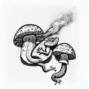 gecko half laying on a red and white mushroom smoking a hookah tattoo design idea