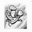 gecko half laying on a red and white mushroom smoking a hookah tattoo design idea