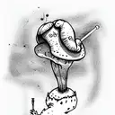 gecko half laying on a red and white mushroom smoking a hookah tattoo design idea