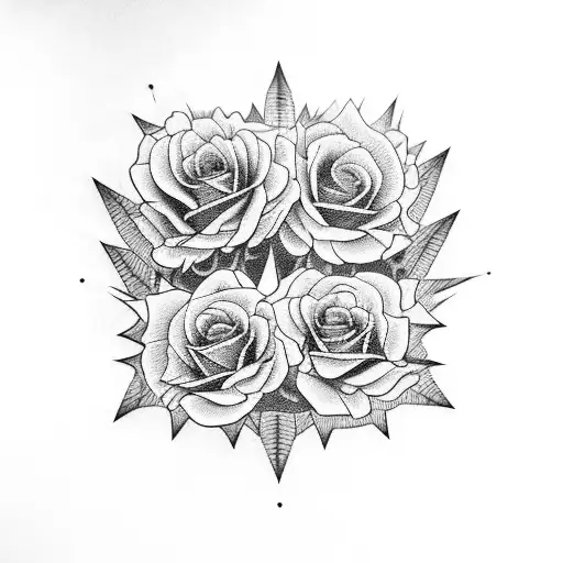 skeleton rock and roll hand with sunflowers and roses  tattoo design idea
