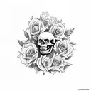 skeleton rock and roll hand with sunflowers and roses  tattoo design idea