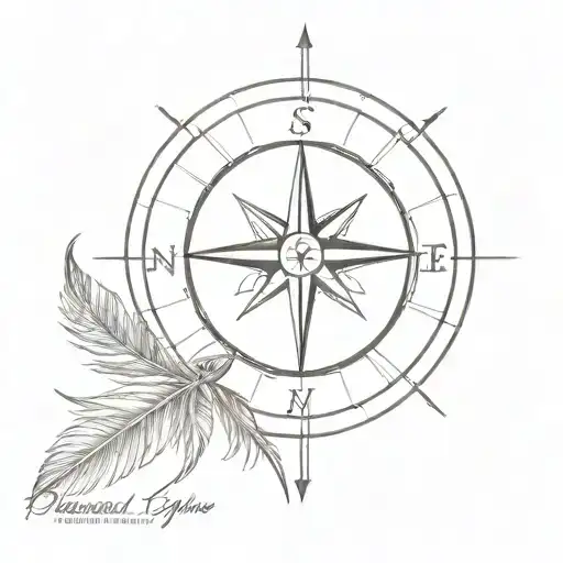 minimalist compass feather north west south east tattoo design idea