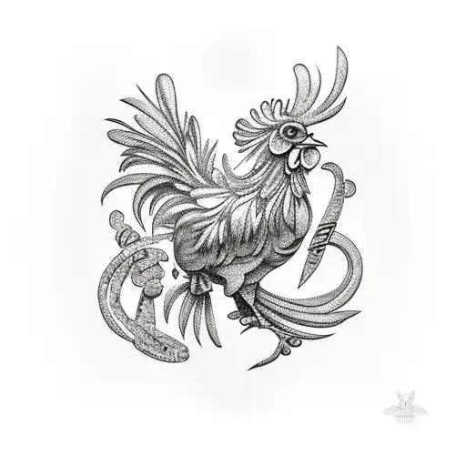 fighting rooster and scale tattoo design idea