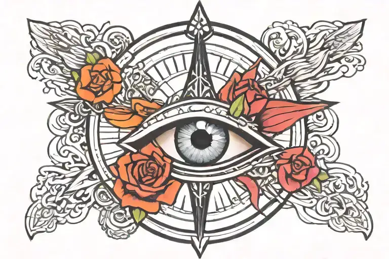 third eye open, jesus, religion, cross, angels tattoo design idea