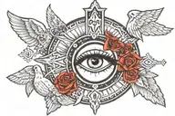 third eye open, jesus, religion, cross, angels tattoo design idea