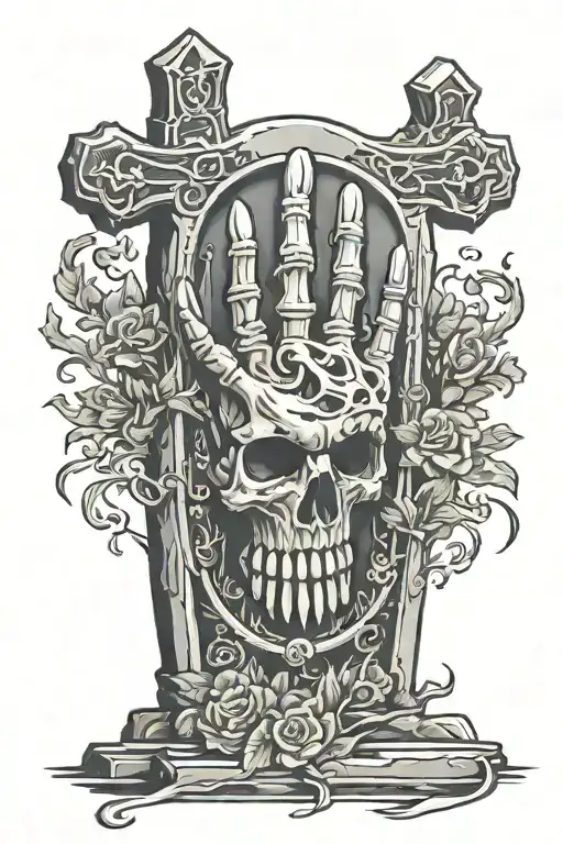 tombstone grave skeleton hand tattoo design idea