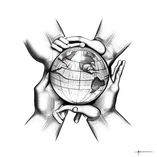 hands reaching for each other with a globe between tattoo design idea