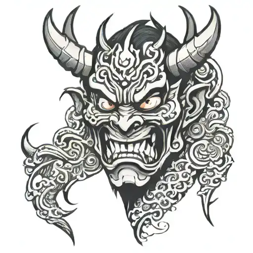 broken oni mask tattoo design idea