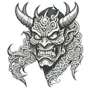 broken oni mask tattoo design idea