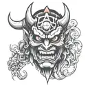 broken oni mask tattoo design idea