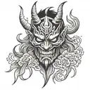 broken oni mask tattoo design idea