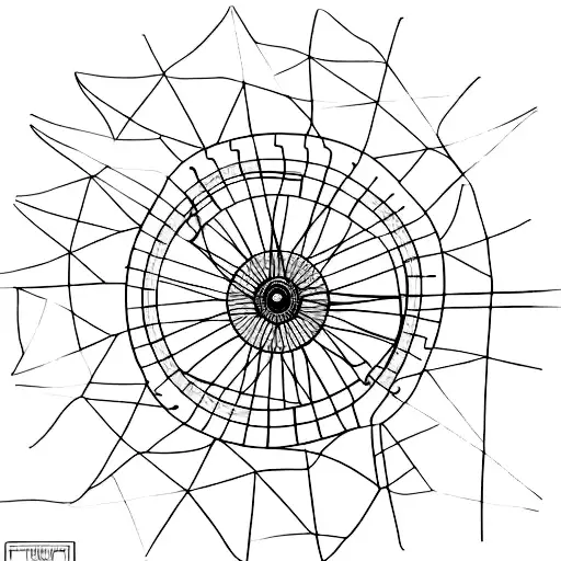 A minimalist tattoo of a bicycle wheel a tent mapped inside tattoo design idea