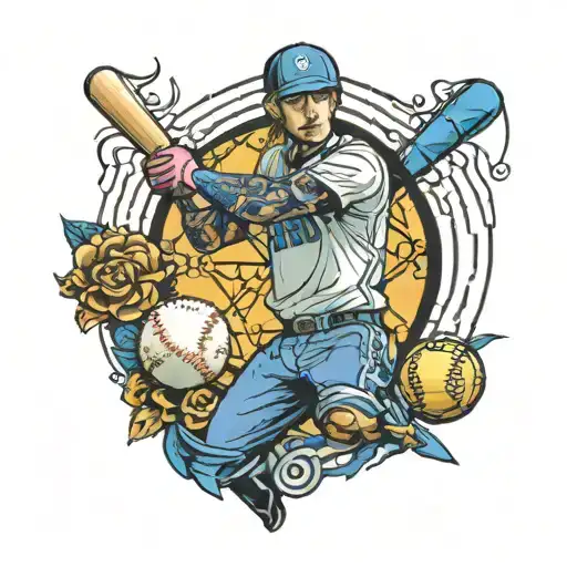 softball, electrical engineer, blue accents, male  tattoo design idea