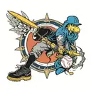 softball, electrical engineer, blue accents, male  tattoo design idea