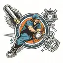 softball, electrical engineer, blue accents, male  tattoo design idea