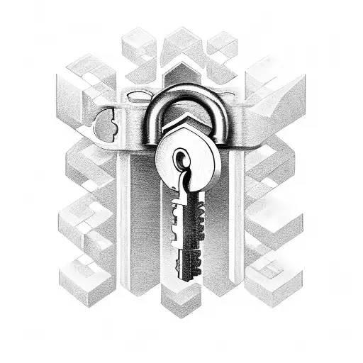 An intricate lock and key design inspired by encryption algorithms tattoo design idea