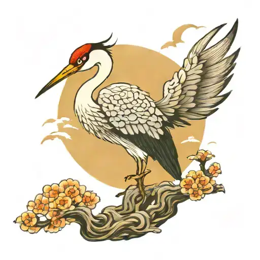 crane bird perched tattoo design idea