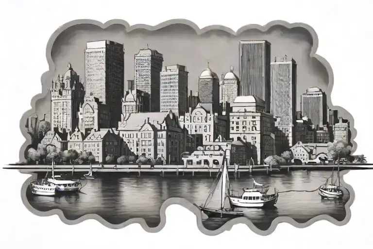 boston skyline or scene tattoo design idea