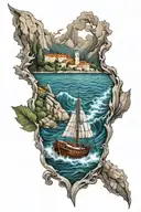 Croatia sea boat surrounded by water flowing tattoo design idea
