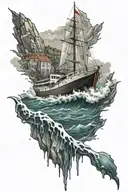 Croatia sea boat surrounded by water flowing tattoo design idea