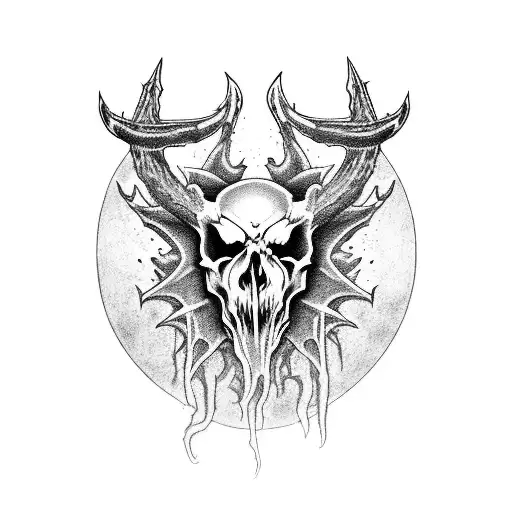 zombified satanic ram skull tattoo design idea