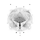 nordic tribal with tree and geometrics, the name "theo", eye, viking tattoo design idea