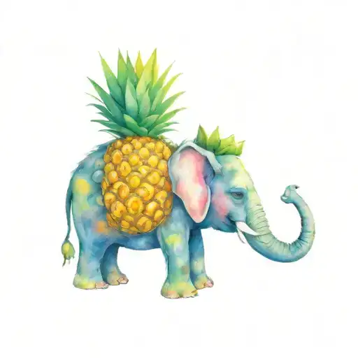 elephant dressed as a pineapple wearing a crown tattoo design idea