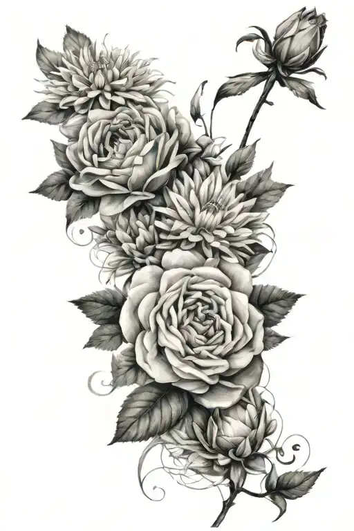 small bouquet tattoo aster rose delicate flowers tattoo design idea