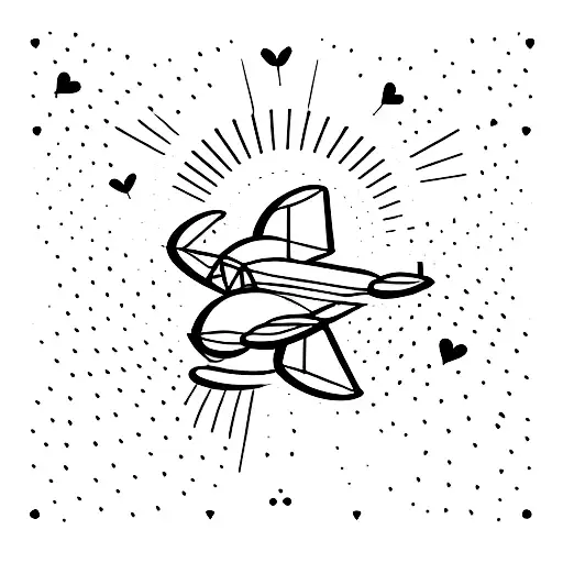 A small minimalist airplane tattoo with a heart-shaped trail behind it tattoo design idea