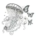 butterfly and jellyfish floating tattoo design idea