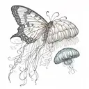 butterfly and jellyfish floating tattoo design idea