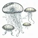 butterfly and jellyfish floating tattoo design idea